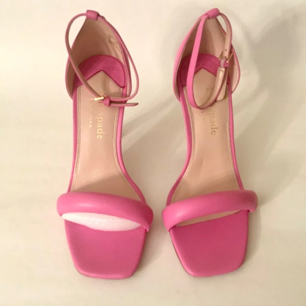 Kate Spade Melrose Ankle Strap Pumps Stiletto Heel Pink Leather Sandals 7.5